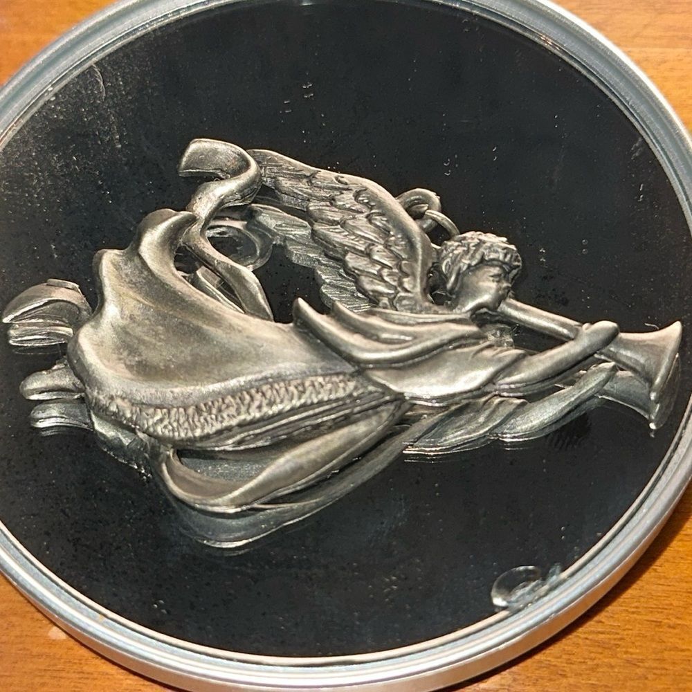 Large pewter‎ angel blowing horn pendant